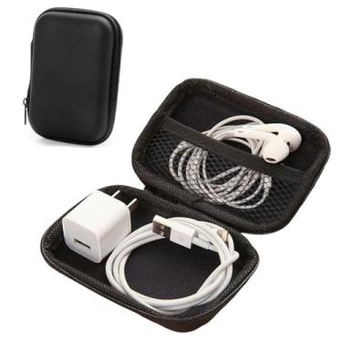 Imagem de Capa de fone de ouvido com cabo de dados e compartimento de armazenamento com zíper. Material de silicone para durabilidade e propriedades antiestáticas. Preto.