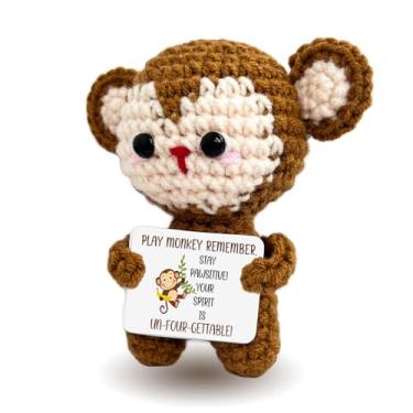 Imagem de Kihraw Postive Monkey Crochet Gifts - Stay Pawsitive - Emotional Birthday Thank You Unique Present Funny Gift with Encouragement Card for Him/Her/Boyfriend/Girlfriend