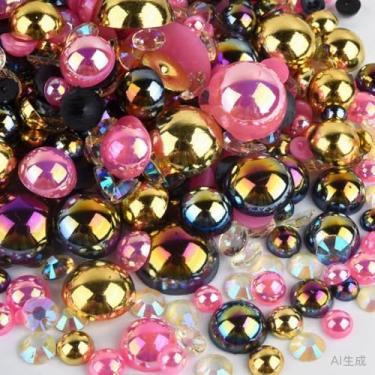 Imagem de 500 peças ABS pérolas semi-redondas e resina flatback strass tamanhos variados kit sortido para fazer joias DIY, arte de unhas, decoração de artesanato (cor 10)