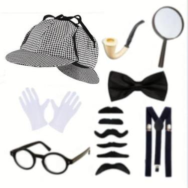 Imagem de Peter Holmes Fancy Dress Acessório Set, Chapéu Deerstalker, Lupa, Vict