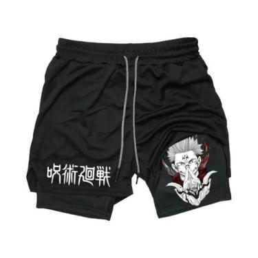 Imagem de Shorts De Compressão 2 Em 1 Para Academia Com Estampa De Anime Jujutsu