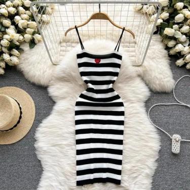 Imagem de Vestido Mini Bodycon Sexy Com Listras Bordadas Para Mulheres, Alças Fi