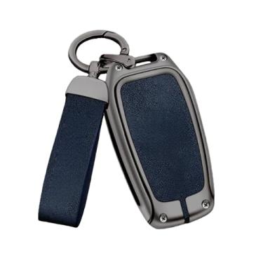Imagem de Capa de chave de carro de couro de liga de zinco compatível com Toyota CHR Hilux Fortuner Land Cruiser 200 Camry Corolla Crown RAV4 Highland(A-gun blue ring)