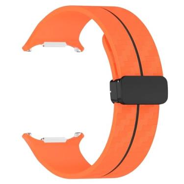 Imagem de HEPUP Pulseira padrão de fibra de carbono para samsung galaxy watch 7 ultra 47mm silicone pulseira de fecho magnético para galaxy watch 7 ultra(Orange Black)