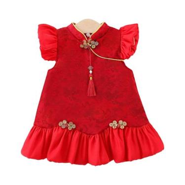 Imagem de Vestido Vermelho Estilo Chinês Retrô Para Menina Bebê Para Festa Do Fe