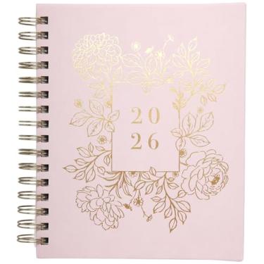Imagem de WORLD TRAVELER Agenda 2026 semanal e mensal - 18 cm x 21 cm capa dura janeiro dezembro espiral agenda diária 2026 lista de tarefas, tamanho 17 x 21 cm, branco/peônia dourada