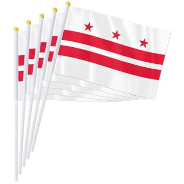 Imagem de PTEROSAUR Conjunto de bandeiras portáteis Washington DC, 14 x 20 cm Washington, D.C. Mini bandeira para desfiles, festas, celebrações e decoração de casa (pacote com 100)