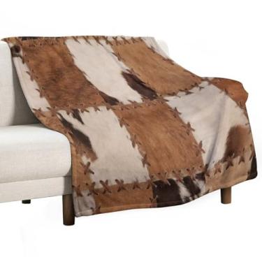Imagem de Cobertor com estampa de pele de vaca, cobertor de flanela com estampa de pele de vaca highland animal de fazenda para sala de estar, sofá-cama, ao ar livre, todas as estações, 76 x 101 cm