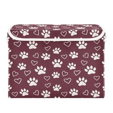 Imagem de Wassud Cestos de armazenamento dobráveis com tampas, estampa de patas, cestas organizadoras de tecido dobráveis para armário, decoração sazonal de casa 40 x 30 x 30 cm