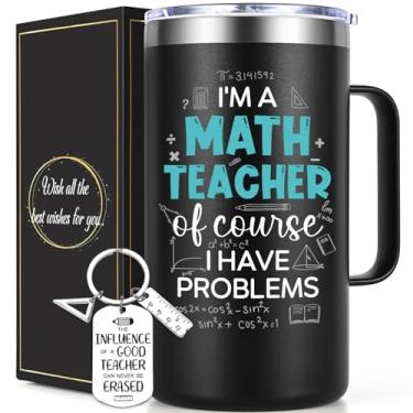 Imagem de Lifecapido Presente para professor de matemática, presentes da semana de apreciação do professor de matemática, caneca de café de 590 ml com chaveiro, preta