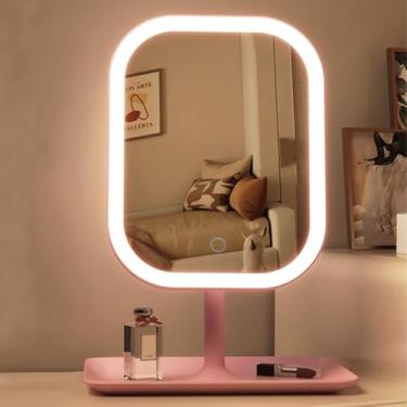 Imagem de Espelho de Maquiagem LED Recarregável, Vanity Portátil com 3 Modos de Luz, Controle Touch, Brilho Ajustável – Ideal para Viagens e Uso Diário(【Rosa】)
