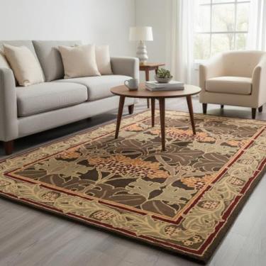 Imagem de Restoration and Renovation Tapete de área 100% lã oriental tradicional feito à mão W Morris - Cecil Green Floral Motif Style, Tapete grosso e macio - Perfeito para sala de estar, quarto (verde Cecil