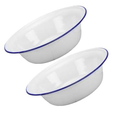 Imagem de SHOWERORO Conjunto de tigelas de esmalte retrô, 2 peças, tigelas profundas para cozinha, esmaltes espessos clássicos para servir sopa, legumes e macarrão, design vintage