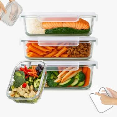 Imagem de Kit com 3 Potes de Vidro Borossilicato para Marmita 640ml Yab, Pote Hermético com Tampa de Vedação, Vidro Borossilicato Resistente, Ideal para Alimentos, Freezer e Micro-ondas