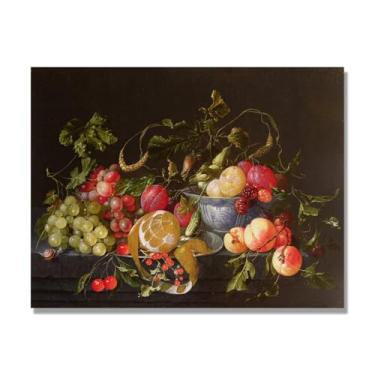 Imagem de NHLDZYH Tela vintage de frutas mortas, impressão de estilo de pintura a óleo vintage, decoração de jantar de fazenda rural. A64. 40 x 50 cm. Somente tela