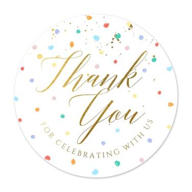 Imagem de Mobiusea Creation Adesivos coloridos Thank You for Celebrating with Us | 60 peças de adesivos dourados de agradecimento para selos de envelope, chá de panela, noivado, chá de bebê e lembrancinhas de