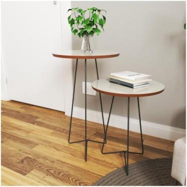 Imagem de Kit 2 Mesas de Cabeceira Industrial com Pés de Ferro Preto e Mesinha de Cabeceira Moderna(com Freijó)