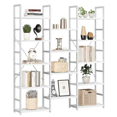 Imagem de NUMENN Estante de livros de coluna tripla de 5 camadas, estante com 14 prateleiras abertas, prateleiras ajustáveis de estilo industrial rústico, estantes modernas para quarto, sala de estar e