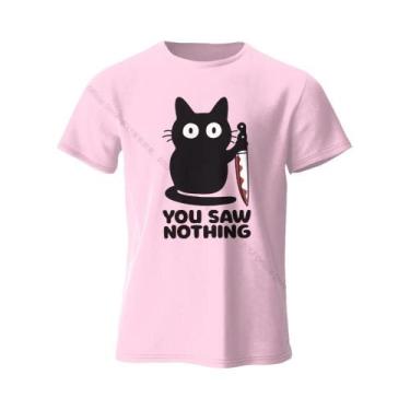Imagem de Camiseta Feminina Engraçada Com Estampa De Gato, Gola Redonda, Manga C