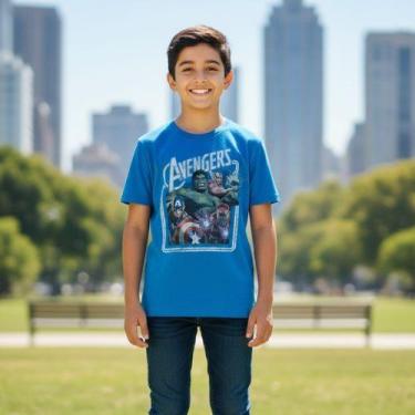 Imagem de Camiseta Infantil Estampa Vingadores Manga Curta Marvel, 14, Azul