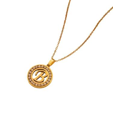 Imagem de TINCOLIA Colar redondo de aço inoxidável com 26 letras incrustadas em diamante, corrente simples e exclusiva em forma de O