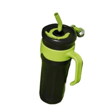 Imagem de Copo Térmico Inox Portátil com trava Tampa 2 Funções Canudo e Chaveiro 1200ML(preto/verde)