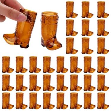 Imagem de Aodaer 36 peças de 28,3 g marrom caubói bota de shot copos mini copos de plástico copos de shot copos de cowboy ocidentais canecas de cerveja reutilizáveis para decorações de festa de vaqueira