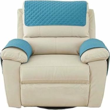 Imagem de Conjunto de 3 peças de capas protetoras para braços de sofá e poltrona reclinável, em tecido resistente com bolso lateral. Ideal para sofás, poltronas e sofás de dois lugares.