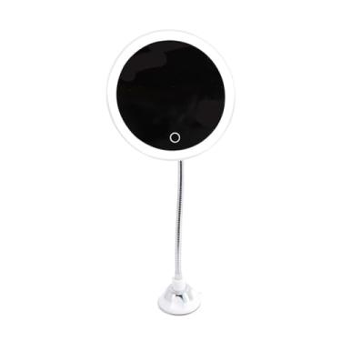 Imagem de URGDWEKJY Espelho de maquiagem LED espelho de vaidade montado na parede com ventosa espelho de vaidade com mangueira de metal estendida espelho giratório de 360 graus espelho de vaidade