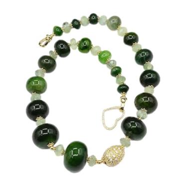 Imagem de DWBPGVUN Joias verdes prehnite esmeralda polimento ágata crua lisa Rondelle contas colar pulseira brincos conjuntos, One Size, Ágata
