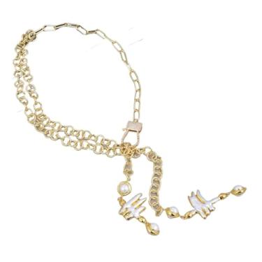 Imagem de SQGGMOAUSC Colar feminino de corrente de lariat banhado a ouro pérola Keshi branco de água doce