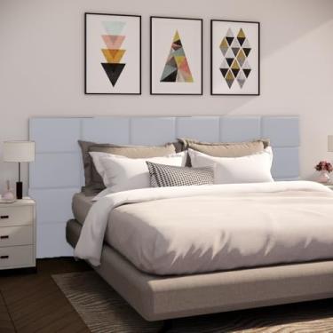 Imagem de Cabeceira de Cama Modulada Estofada Autoadesiva 40x30cm, Painel Decorativo para Quarto Solteiro Casal Queen King(Branco,6)