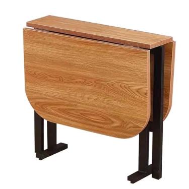 Imagem de ZXLPHA Mesa de jantar de madeira, mesa de jantar dobrável com 6 rodas, mesa de cozinha dobrável com suporte de aço carbono, móveis dobráveis extensíveis para economia de espaço, dobrável em 3