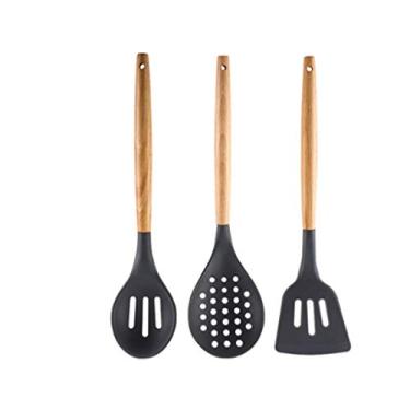 Imagem de U5GAAALPPQ9 Espátula de silicone antiaderente para cozinha doméstica, resistente a altas temperaturas, espátula de silicone macio, protetor de colher de fritura, conjunto de utensílios de cozinha