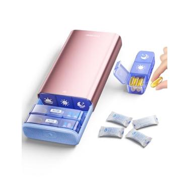 Imagem de Vaydeer Organizador semanal grande de comprimidos 3 vezes ao dia, caixa de comprimidos de metal para viagem de 7 dias com proteção dupla, estojo de comprimidos AM PM para medicamentos, vitaminas