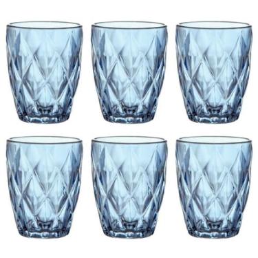 Imagem de Jogo 6 Copos de Vidro Diamond Azul Safira 280ml Luxo Bebidas Água Suco