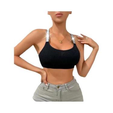 Imagem de Top Camisola Slim Fit Feminina Estilo Europeu-Americano, Cropped Curto