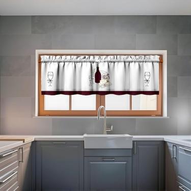 Imagem de Nojuikm Vinhos de cozinha sanefas engraçadas pequenas decoração de janela drapeados sobre pia design para cozinha, quarto, lavanderia, decoração de casa 46 x 137 cm