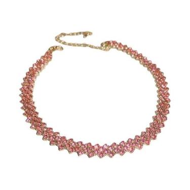 Imagem de Colares Choker De Moda Feminina Com Strass Em Rosa, Roxo E Dourado, Jo