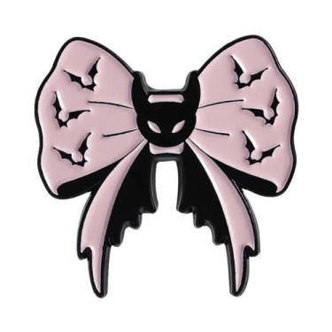 Imagem de Broche De Esmalte Rosa Com Laço Gótico De Halloween, Estetoscópio E Es