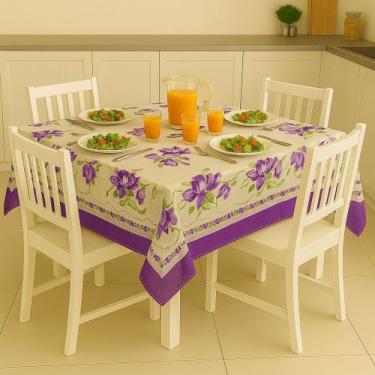 Imagem de Toalha De Mesa Quadrada 4 Lugares Tecido PA 1,40x1,40cm - DRK, Barrado