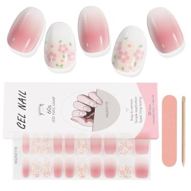 Imagem de Kalolary Tiras de unhas de gel de primavera, adesivos de esmalte de gel de flor rosa, qualidade de salão de beleza mais brilhante e duradoura, lixa de unha e bastão de madeira (lâmpada UV/LED