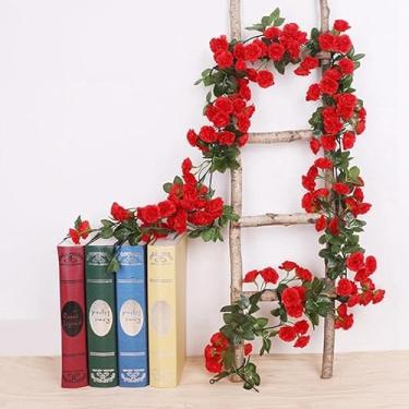 Imagem de 177,8 cm, flores artificiais de videira rosa, guirlanda de folhas verdes para arco de casamento, faça você mesmo, planta falsa, jardim, parede, festa de casa, decoração de primavera (vermelho)