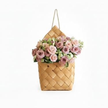 Imagem de HJXXJ Cesta de flores vintage para pendurar na parede – Conjunto de buquê artificial de dália simulada, incluindo flores de seda realistas e vasos de flores, adequado para varandas, salas de estar