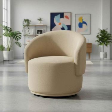 Imagem de Poltrona Decorativa Giratória Sala de Estar Recepção Bouclé Jasmine Bege