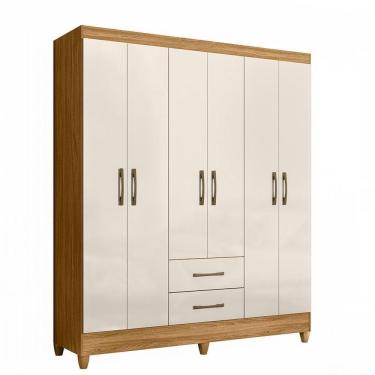 Imagem de Guarda Roupa Roupeiro Casal Panama 6 Portas 2 Gavetas Freijo Com Off White - Moval