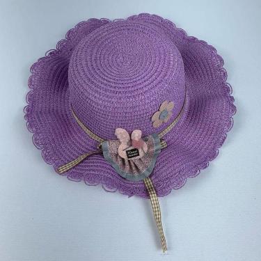 Imagem de Chapéu De Palha Sintética Infantil Moda Praia Com Coelhinho Com Elástico lilas