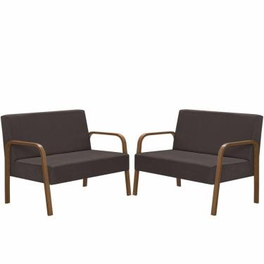 Imagem de Kit 2 Poltrona 2 Lugares Jade Braço Madeira D Salla Marrom