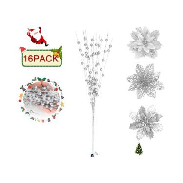 Imagem de Buquê De Flores Artificiais Com Glitter E Frutas Vermelhas 16 Peças En