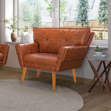 Imagem de Poltrona Sala Pé Palito Madeira Anitta Sintético Pu Nozes D03 - D'rossi